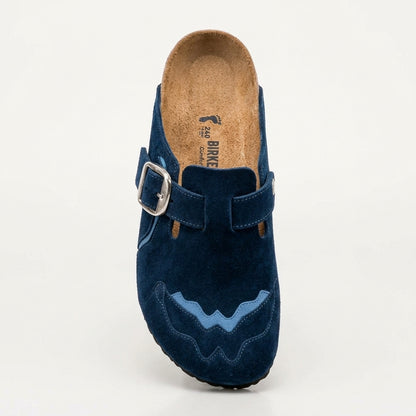 Sabots Femme en Daim – Style Western Bleu Nuit