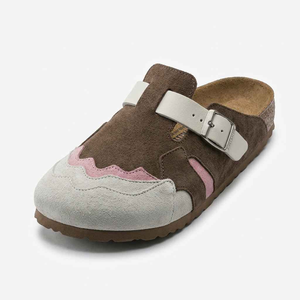 Sabot Femme en Daim – Marron Taupe, Beige & Rose Poudré