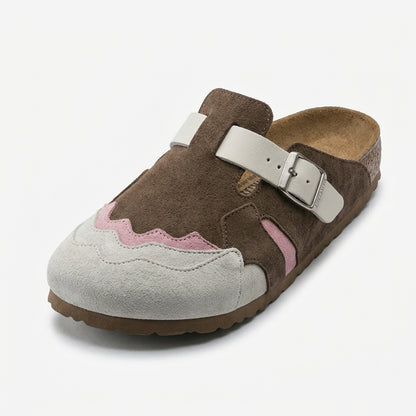 Sabot Femme en Daim – Marron Taupe, Beige & Rose Poudré