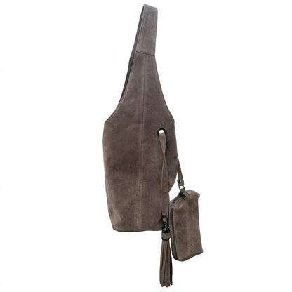 Sac Femme en Daim YSL – Taupe, avec Pochette et Pompon
