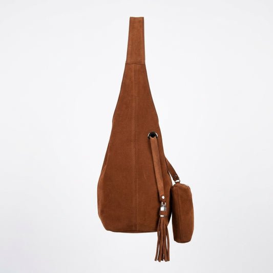 Sac Femme en Daim YSL – Marron Cognac, avec Pochette et Pompon