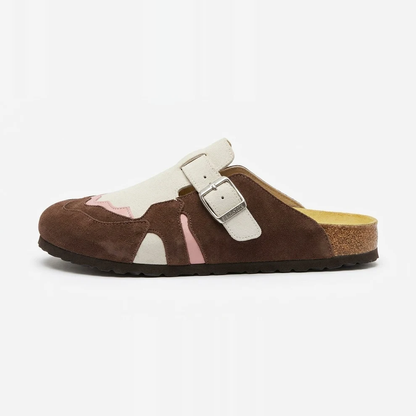 Sabot Femme en Daim – Marron Taupe, Beige & Rose Poudré