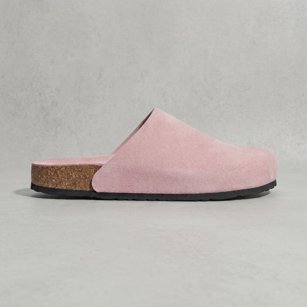 Sabot Femme en Daim – Rose Poudré, Semelle Liège