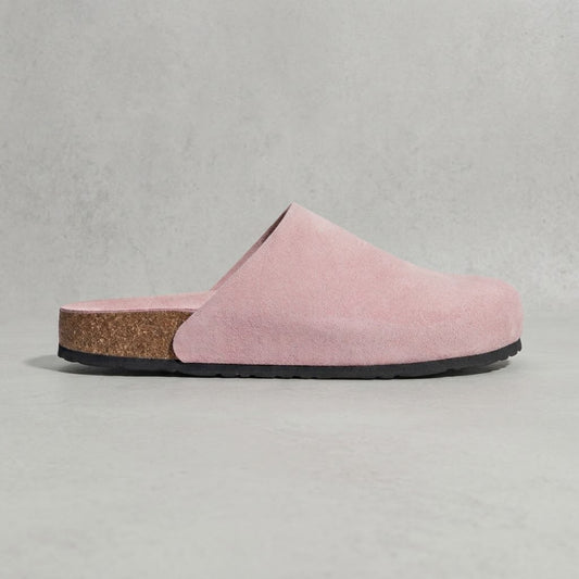 Sabot Femme en Daim – Rose Poudré, Semelle Liège